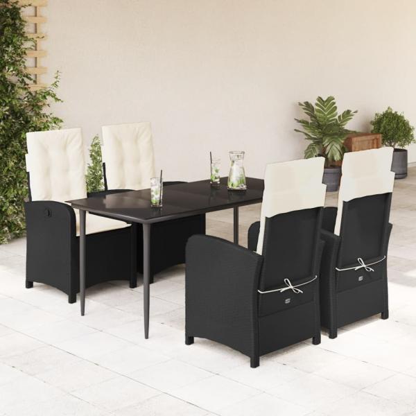 ARDEBO.de - 5-tlg. Garten-Essgruppe mit Kissen Schwarz Poly Rattan