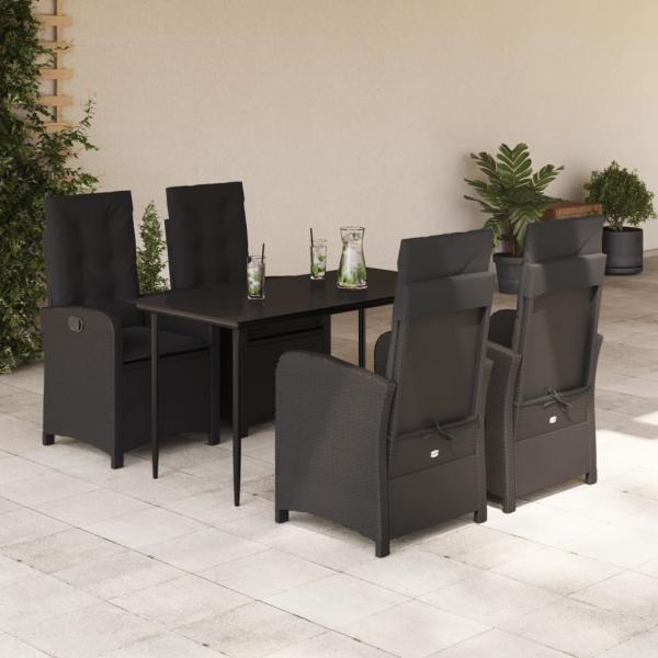 ARDEBO.de - 5-tlg. Garten-Essgruppe mit Kissen Schwarz Poly Rattan