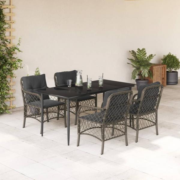 ARDEBO.de - 5-tlg. Garten-Essgruppe mit Kissen Grau Poly Rattan