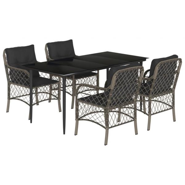 5-tlg. Garten-Essgruppe mit Kissen Grau Poly Rattan