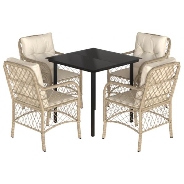 5-tlg. Garten-Essgruppe mit Kissen Beige Poly Rattan
