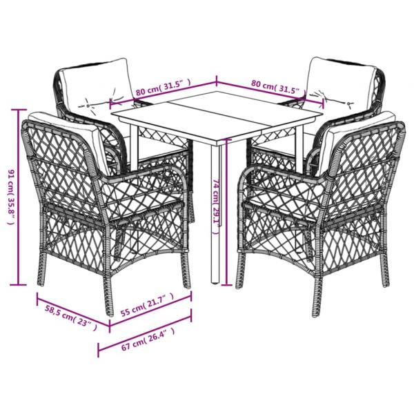 5-tlg. Garten-Essgruppe mit Kissen Beige Poly Rattan