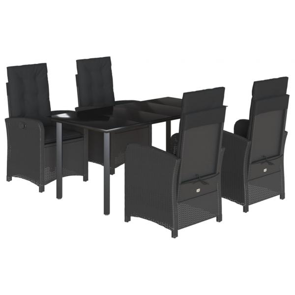 5-tlg. Garten-Essgruppe mit Kissen Schwarz Poly Rattan