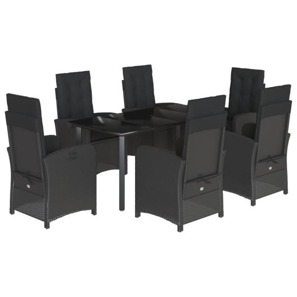 7-tlg. Garten-Essgruppe mit Kissen Schwarz Poly Rattan