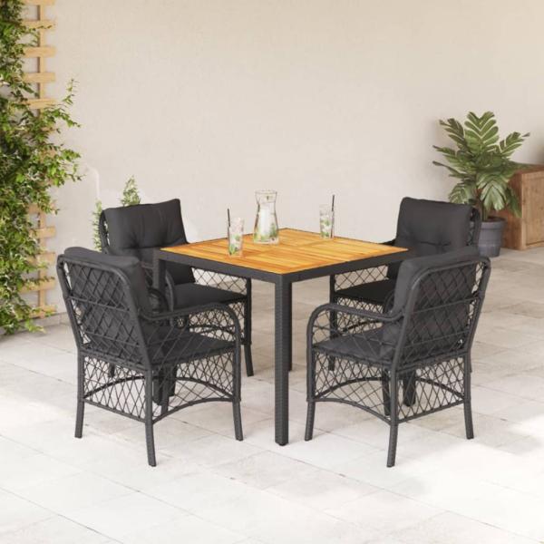 ARDEBO.de - 5-tlg. Garten-Essgruppe mit Kissen Schwarz Poly Rattan