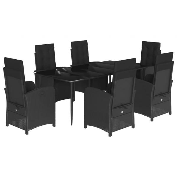 7-tlg. Garten-Essgruppe mit Kissen Schwarz Poly Rattan