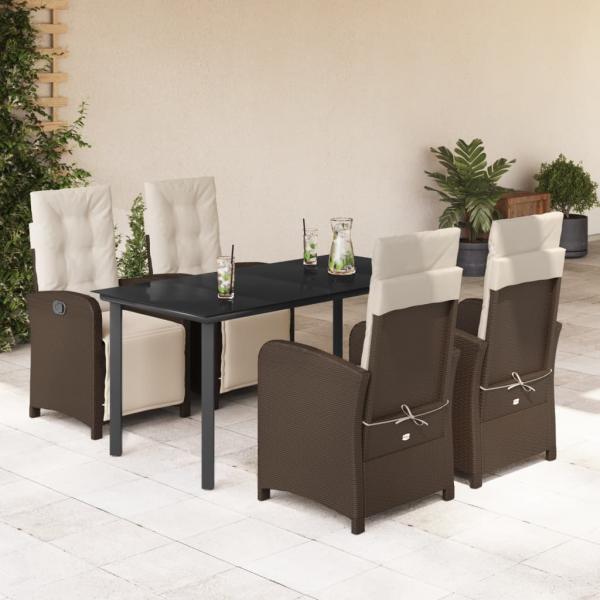 ARDEBO.de - 5-tlg. Garten-Essgruppe mit Kissen Braun Poly Rattan