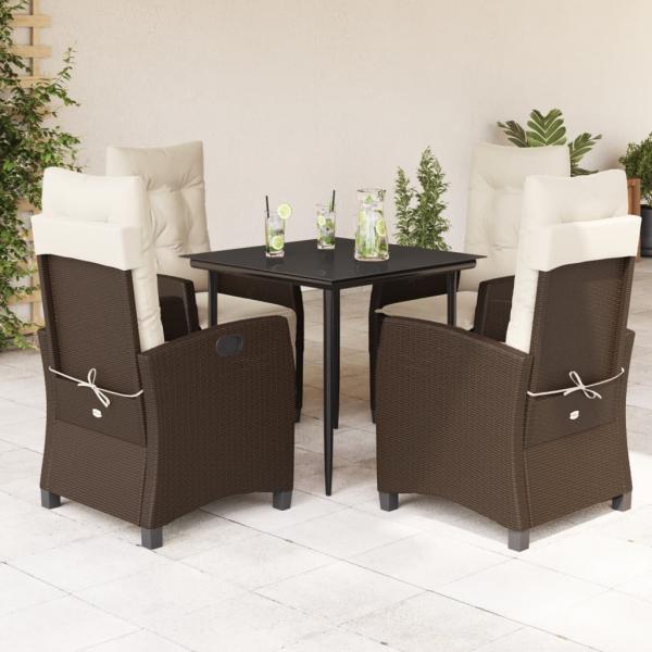 ARDEBO.de - 5-tlg. Garten-Essgruppe mit Kissen Braun Poly Rattan
