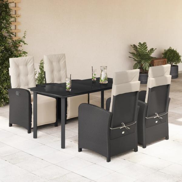 ARDEBO.de - 5-tlg. Garten-Essgruppe mit Kissen Schwarz Poly Rattan