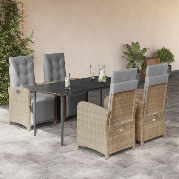 ARDEBO.de - 5-tlg. Garten-Essgruppe mit Kissen Beige Poly Rattan