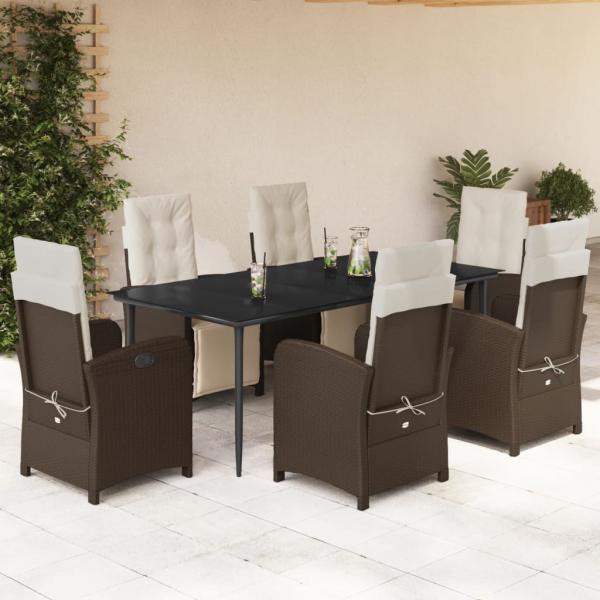 ARDEBO.de - 7-tlg. Garten-Essgruppe mit Kissen Braun Poly Rattan