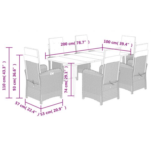 7-tlg. Garten-Essgruppe mit Kissen Braun Poly Rattan