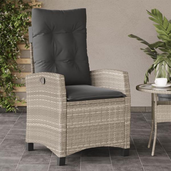 ARDEBO.de - Gartensessel mit Kissen Verstellbar Hellgrau Poly Rattan