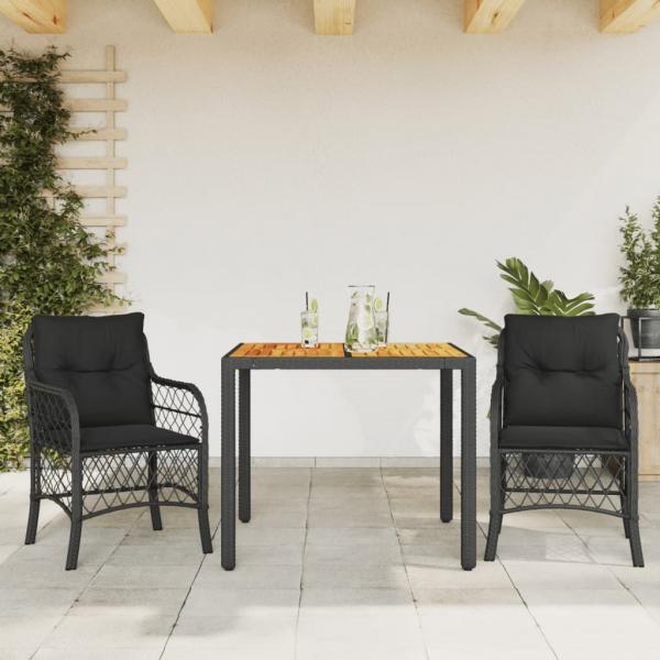 ARDEBO.de - 3-tlg. Bistro-Set mit Kissen Schwarz Poly Rattan