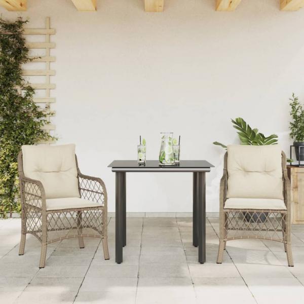 ARDEBO.de - 3-tlg. Bistro-Set mit Kissen Beige Poly Rattan