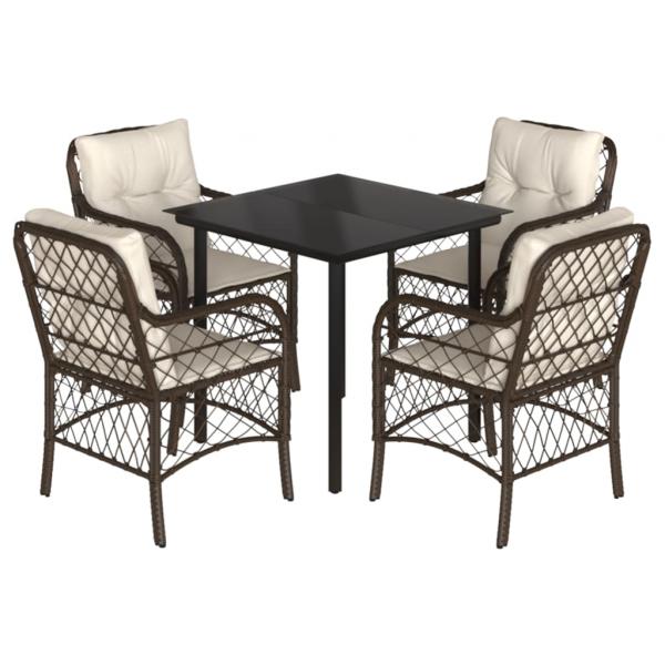 5-tlg. Garten-Essgruppe mit Kissen Braun Poly Rattan