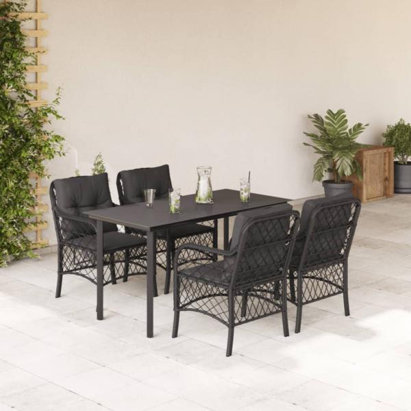 ARDEBO.de - 5-tlg. Garten-Essgruppe mit Kissen Schwarz Poly Rattan
