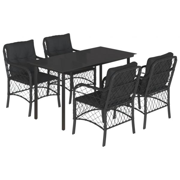 5-tlg. Garten-Essgruppe mit Kissen Schwarz Poly Rattan