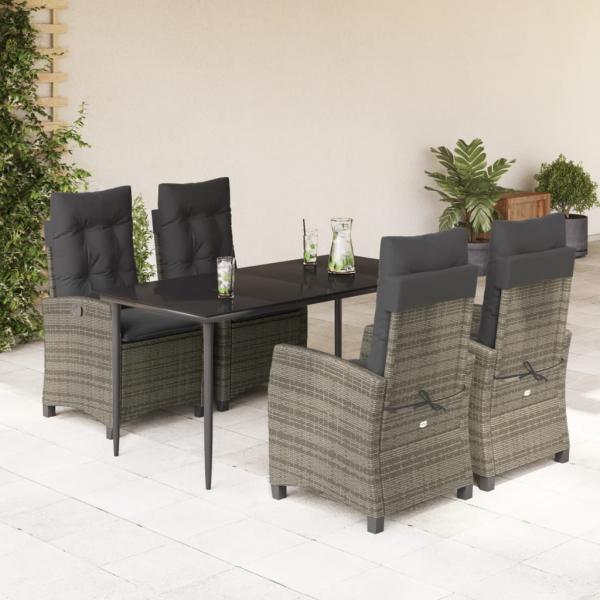 ARDEBO.de - 5-tlg. Garten-Essgruppe mit Kissen Grau Poly Rattan