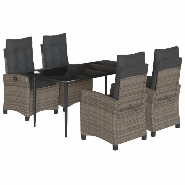 5-tlg. Garten-Essgruppe mit Kissen Grau Poly Rattan