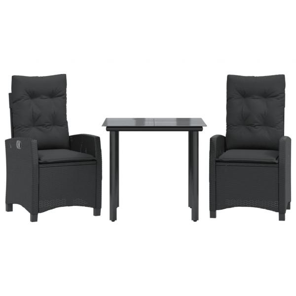 3-tlg. Garten-Essgruppe mit Kissen Schwarz Poly Rattan