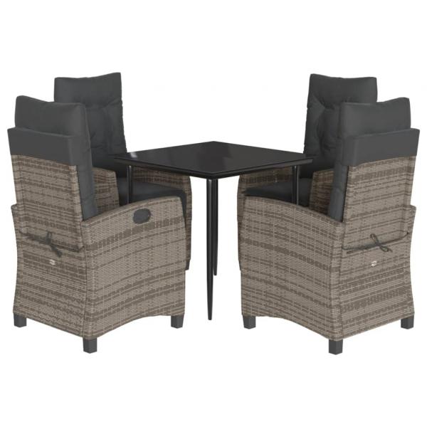 5-tlg. Garten-Essgruppe mit Kissen Grau Poly Rattan
