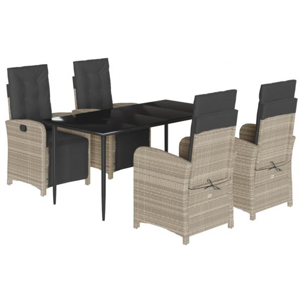 5-tlg. Garten-Essgruppe mit Kissen Hellgrau Poly Rattan