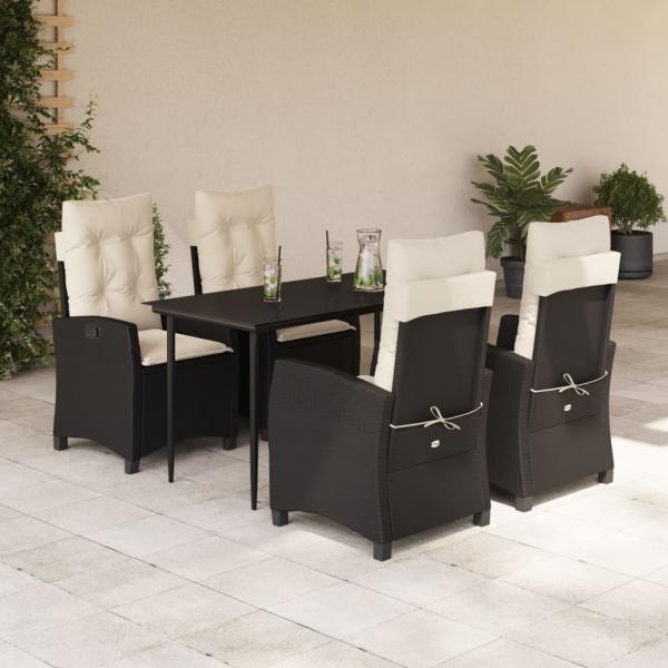 ARDEBO.de - 5-tlg. Garten-Essgruppe mit Kissen Schwarz Poly Rattan