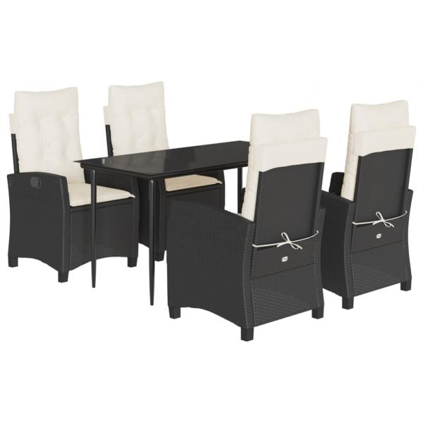 5-tlg. Garten-Essgruppe mit Kissen Schwarz Poly Rattan