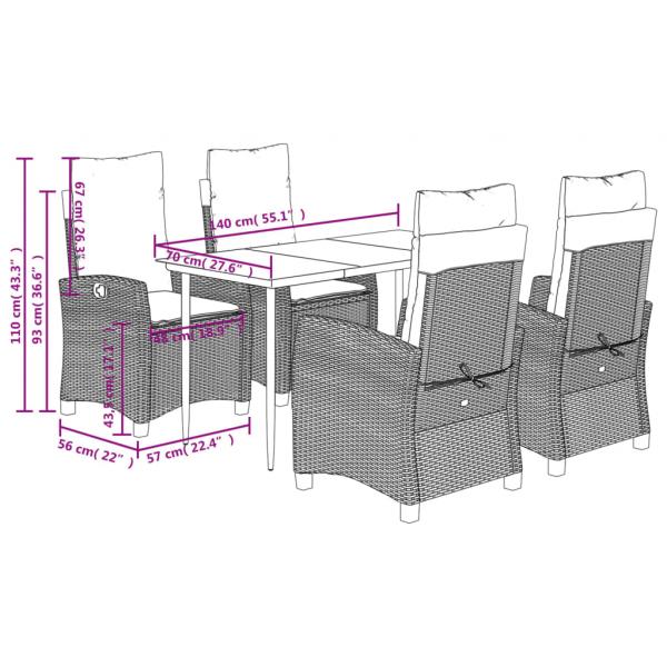 5-tlg. Garten-Essgruppe mit Kissen Schwarz Poly Rattan