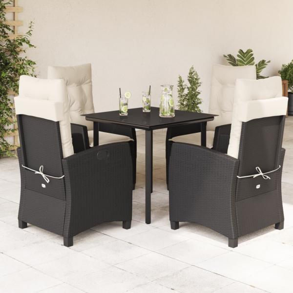ARDEBO.de - 5-tlg. Garten-Essgruppe mit Kissen Schwarz Poly Rattan