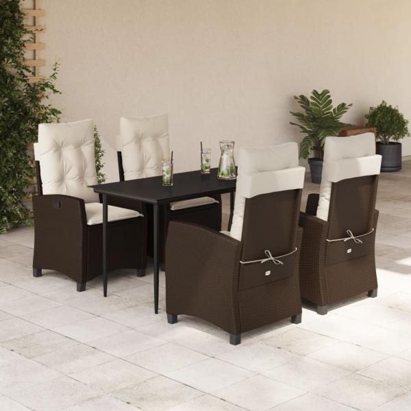 ARDEBO.de - 5-tlg. Garten-Essgruppe mit Kissen Braun Poly Rattan