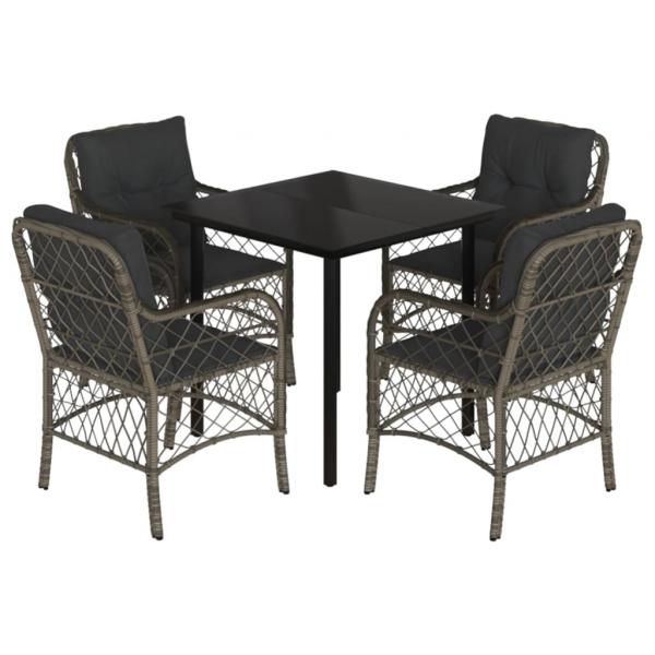 5-tlg. Garten-Essgruppe mit Kissen Grau Poly Rattan