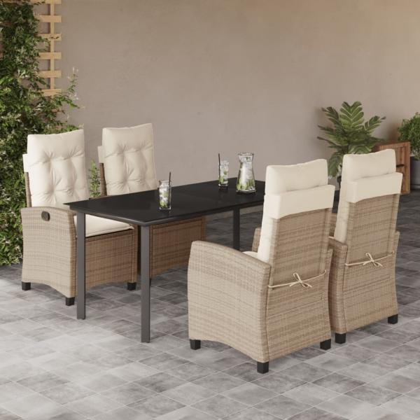 ARDEBO.de - 5-tlg. Garten-Essgruppe mit Kissen Beige Poly Rattan