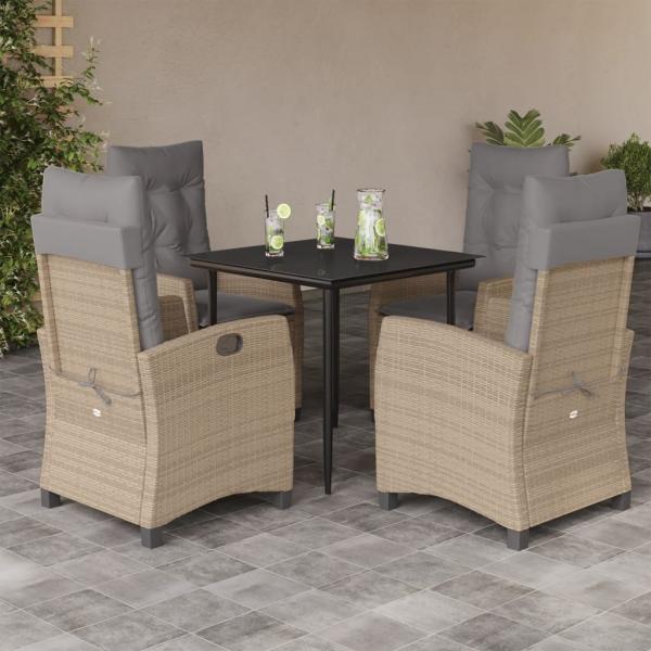 ARDEBO.de - 5-tlg. Garten-Essgruppe mit Kissen Beigemischung Poly Rattan