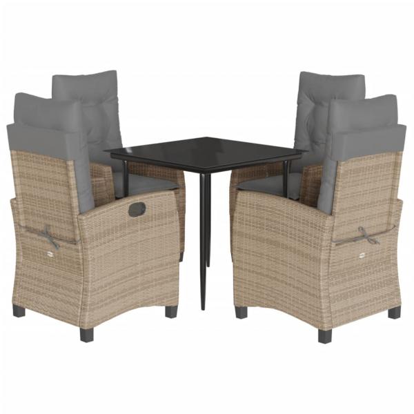 5-tlg. Garten-Essgruppe mit Kissen Beigemischung Poly Rattan