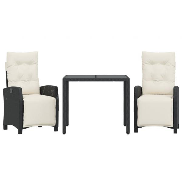 3-tlg. Garten-Essgruppe mit Kissen Schwarz Poly Rattan