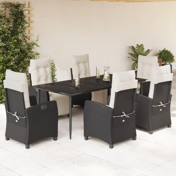 ARDEBO.de - 7-tlg. Garten-Essgruppe mit Kissen Schwarz Poly Rattan