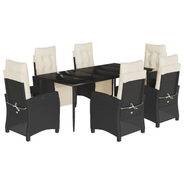 7-tlg. Garten-Essgruppe mit Kissen Schwarz Poly Rattan