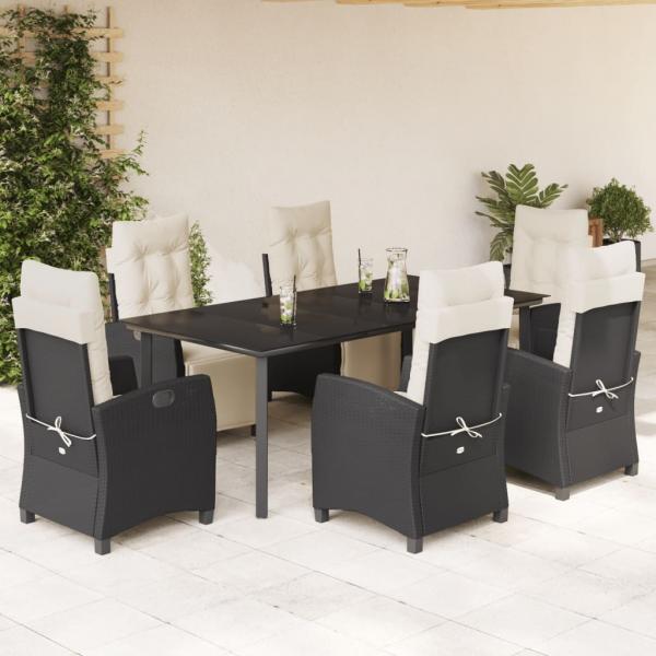 ARDEBO.de - 7-tlg. Garten-Essgruppe mit Kissen Schwarz Poly Rattan