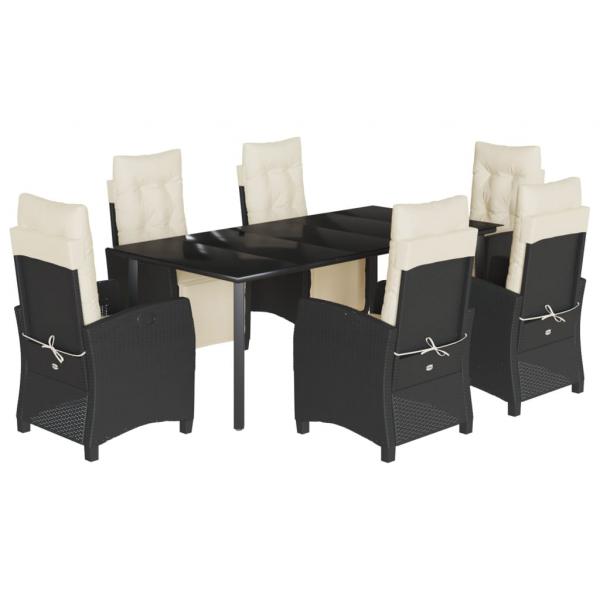 7-tlg. Garten-Essgruppe mit Kissen Schwarz Poly Rattan