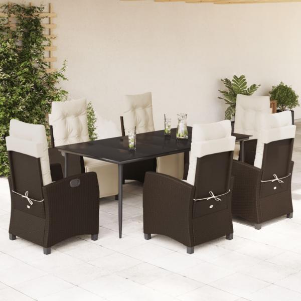ARDEBO.de - 7-tlg. Garten-Essgruppe mit Kissen Braun Poly Rattan
