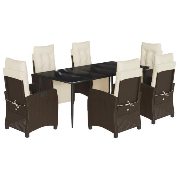 7-tlg. Garten-Essgruppe mit Kissen Braun Poly Rattan