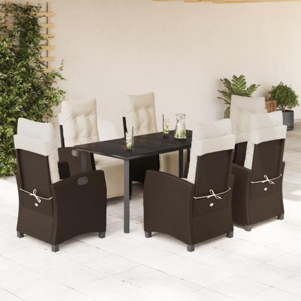 ARDEBO.de - 7-tlg. Garten-Essgruppe mit Kissen Braun Poly Rattan
