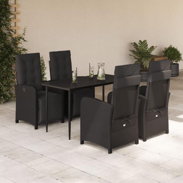 ARDEBO.de - 5-tlg. Garten-Essgruppe mit Kissen Schwarz Poly Rattan