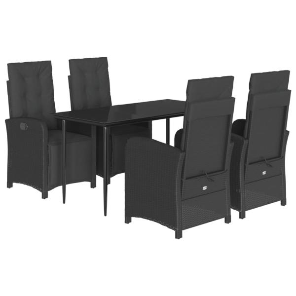 5-tlg. Garten-Essgruppe mit Kissen Schwarz Poly Rattan