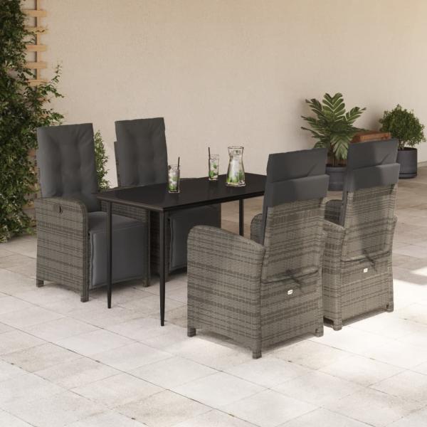 ARDEBO.de - 5-tlg. Garten-Essgruppe mit Kissen Grau Poly Rattan