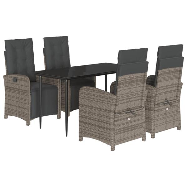 5-tlg. Garten-Essgruppe mit Kissen Grau Poly Rattan