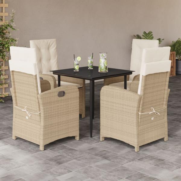 ARDEBO.de - 5-tlg. Garten-Essgruppe mit Kissen Beige Poly Rattan