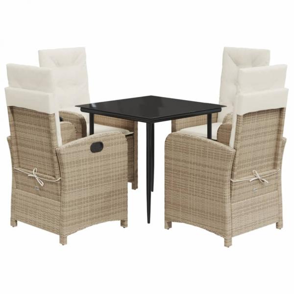 5-tlg. Garten-Essgruppe mit Kissen Beige Poly Rattan